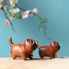 Carved Wood Cat Figurine with Bell - Cute Animal Desk Decoration