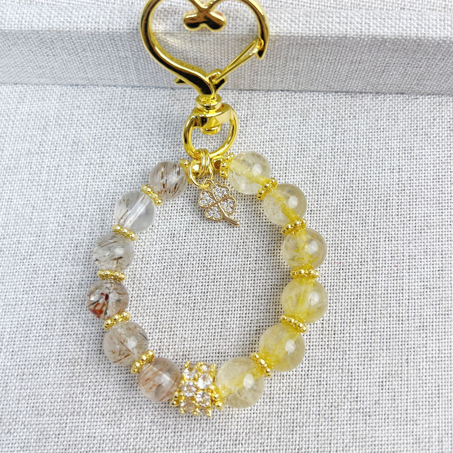 Crystal Charm Keychain with Rutilated Quartz and Super Seven