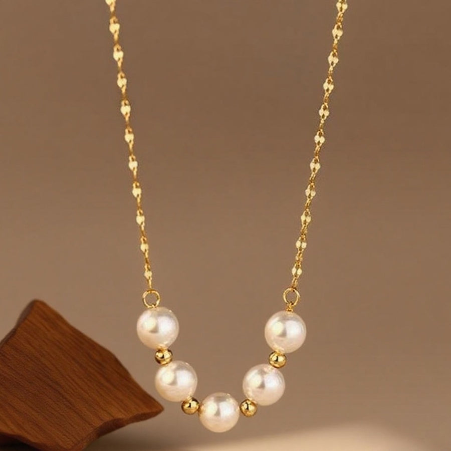 Smile Pearl Necklace Stainless Steel Gold or Silver Tone