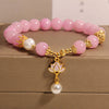 Pink Quartzite Pearl Lotus Charm Harmony Bracelet