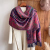 Tibetan Shawl Wrap with Cashew Flower Vine Pattern and Tassels