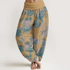 Women's Cotton Harem Pants with Elastic Waist and Floral Print