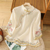 Women's Embroidered Flower Stand Collar Cotton Linen Shirt