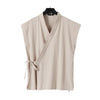 Men's Cotton Linen Vest, Sleeveless V-Neck Wrap Top
