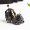 Resin Cat Figurine with Crystal Gravel, Desk Decor