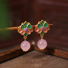 Enamel and Natural Crystal Drop Earrings, Chinese Style