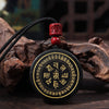Black Obsidian Pendant Necklace with Buddhist Mantras and Symbols