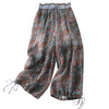 Women's Straight Leg Pants Summer Bohemian Drawstring Leaf Print