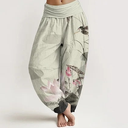 Women's Harem Pants Cotton Digital Print Elastic Waist