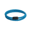 Blue braided leather bracelet with a black magnetic clasp on a white background