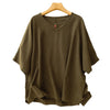 Women's Short Sleeve Cotton Linen T-Shirt Solid Round Neck Loose Fit
