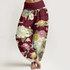 Women's Cotton Harem Pants with Elastic Waist and Floral Print