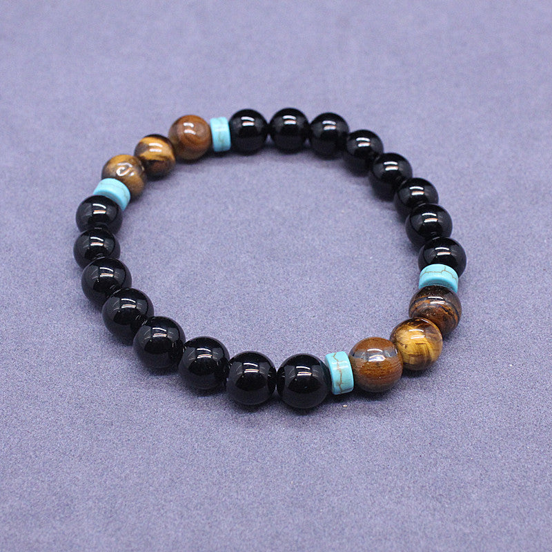 Black Agate and Tiger Eye Mala Necklace Set with Tassel