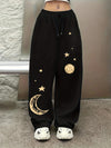 Women's Wide Leg Pants with Moon and Cat Print