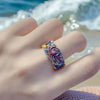 Koi Fish Lotus Flower Enamel Ring Luck Wealth Adjustable