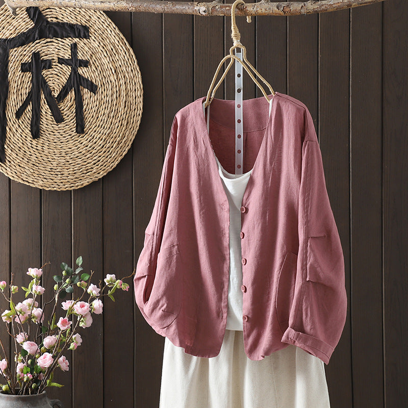 Women's Jacket Pure Color V-neck With Pockets