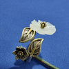 White Jade Plum Flower Leaf Ring Vintage Style