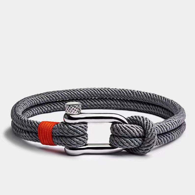 Titanium Steel U-Shaped Shackle Bracelet, Handwoven Rope