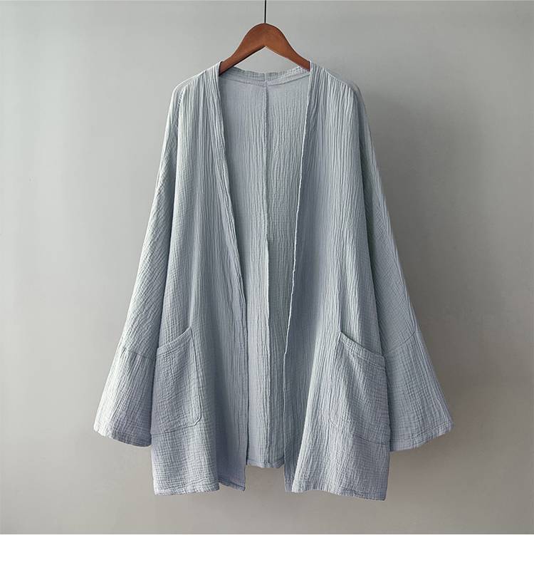 Women's Kimono Cotton Linen Zen Jacket With Pockets