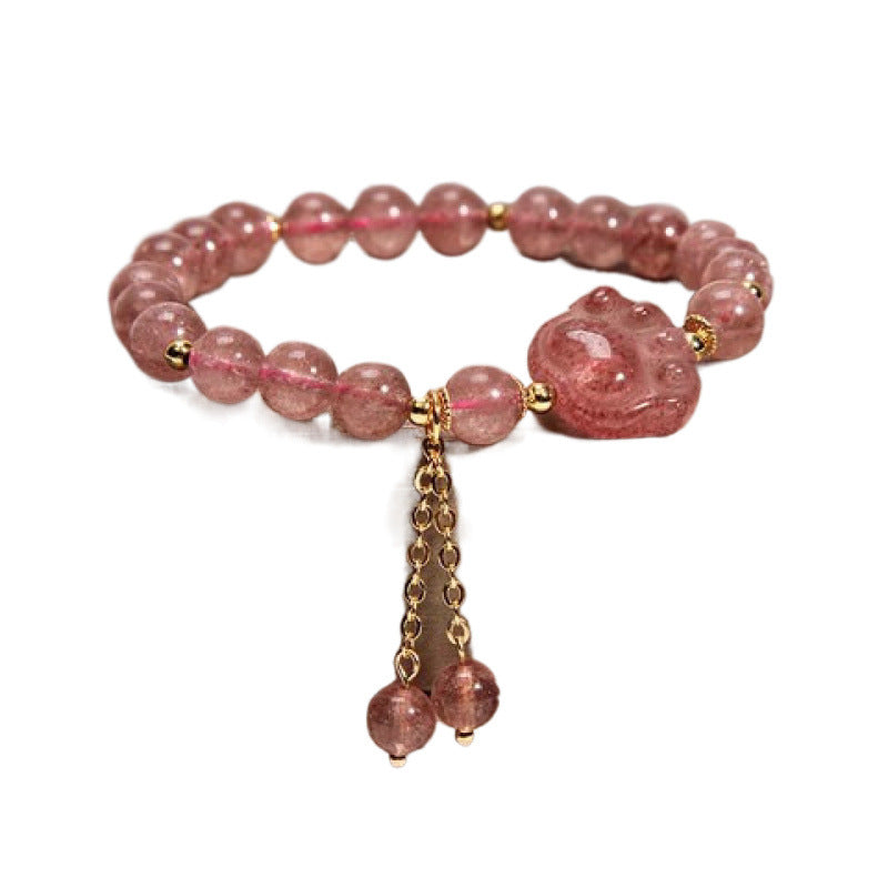 Amethyst Crystal Charm Bracelet with Four Leaf Clover