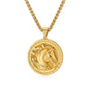 Horse Head Pendant Necklace, Stainless Steel Round Coin Charm