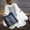 Embroidered Cotton Linen Long Sleeve Crew Neck Women's Shirt