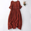 Embroidered Cotton Linen Midi Dress With Pockets
