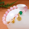 Natural Pink Crystal Rabbit Bracelet with Green Bead