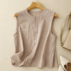 Linen Blend Sleeveless Button-Up Top
