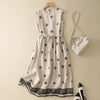 Women's Sleeveless Dress Linen Cotton Midi with Drawstring Waist