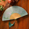 Chinese Style Bamboo Folding Fan with Silk Leaf and Tassel