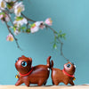 Carved Wood Cat Figurine with Bell - Cute Animal Desk Decoration