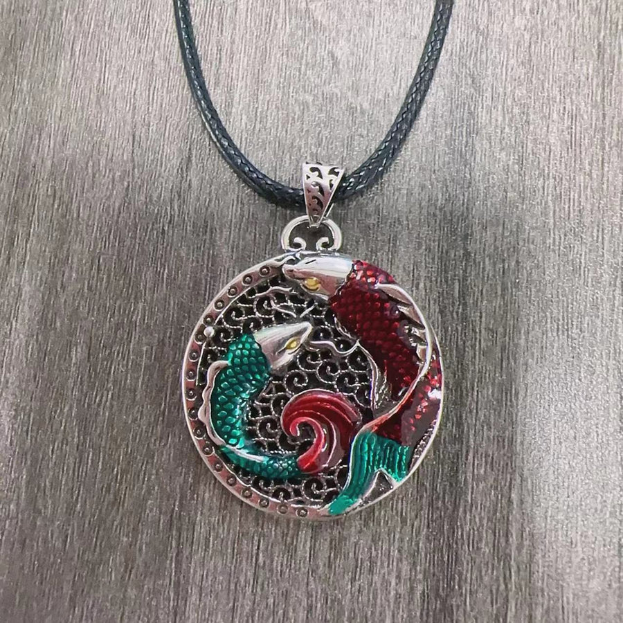 Copper Koi Fish Necklace with Enamel Pendant