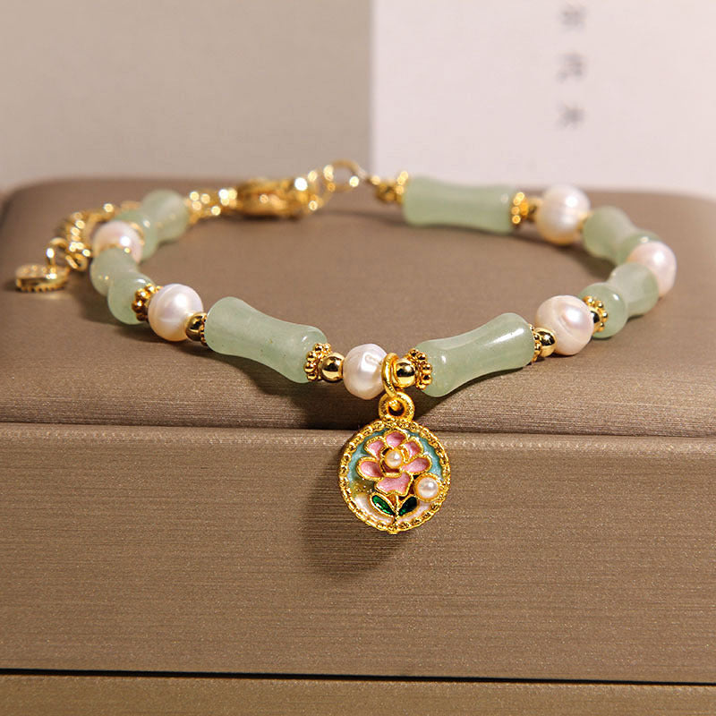Bamboo Segment Crystal Bracelet with Pearl