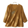 Women's Embroidered Cotton Linen Top with Tassel