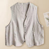 Cotton Linen Vest Women Sleeveless V-Neck Button Up Solid Casual Top