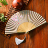 Chinese Style Bamboo Folding Fan with Silk Leaf and Tassel