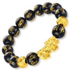 Pixiu Wealth Bracelet with Black Obsidian and Gold-Tone Beads