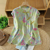 Women's Sleeveless Shirts Summer Elegant Mandarin Collar Side Slit Floral Print