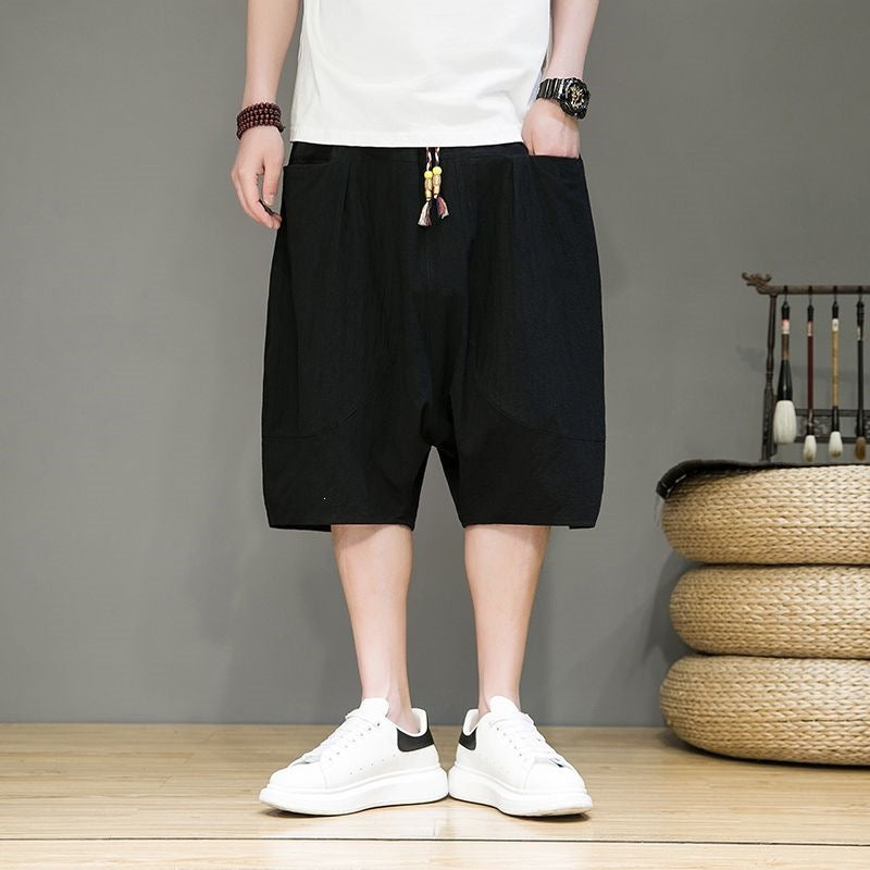 Men's Harem Pants Cotton Linen Drawstring Shorts
