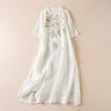 Embroidered Leaf Crew Neck Half Sleeve Fiber Midi Dress