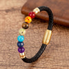 Stone Bead Leather Bracelet Unisex