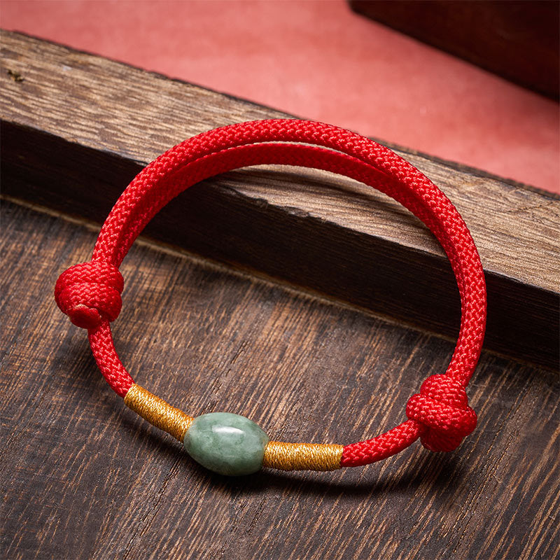 Handmade Red String Bracelet with Green Stone, Protection Cord