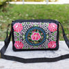 Embroidered Canvas Crossbody Bag, Floral and Peacock Designs