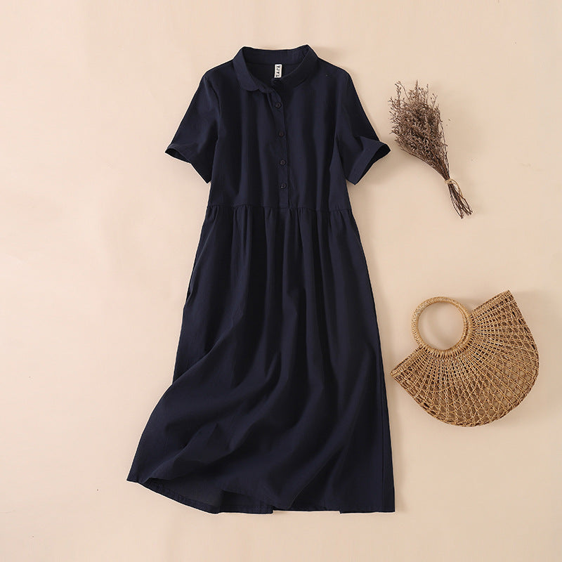 Summer Buttons Design Short Sleeve Midi Dress With Pockets