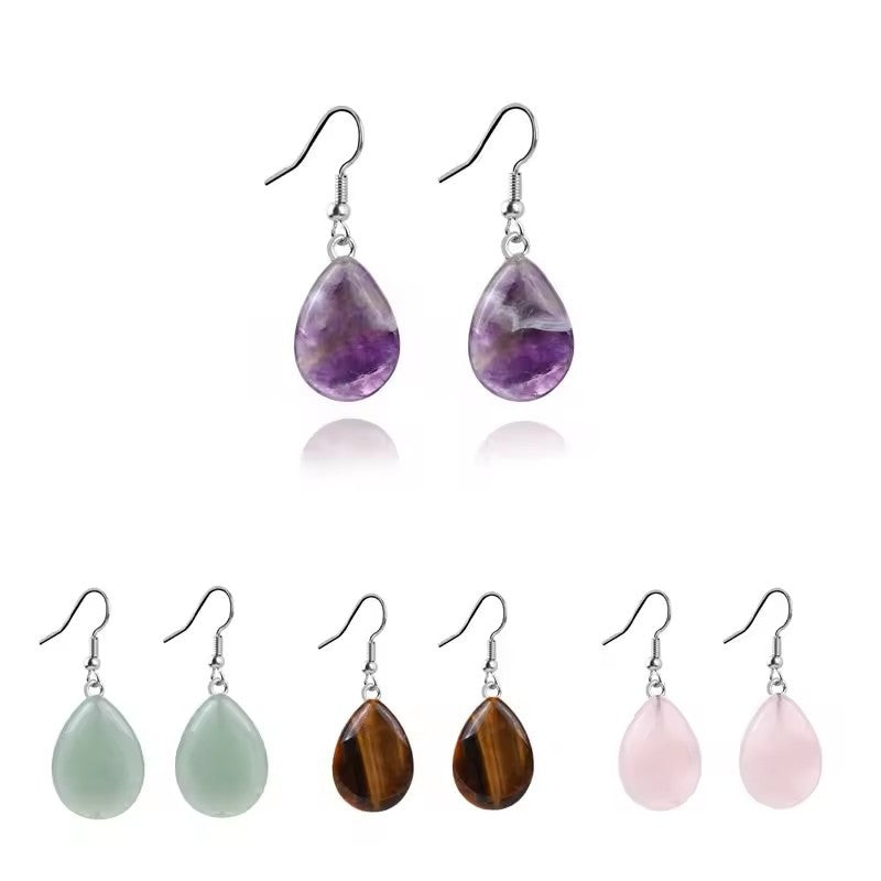 Pair of natural stone teardrop dangle earrings with silver hooks