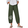 Women's Linen Harem Pants with Nature Prints, Loose Fit Capri Trousers