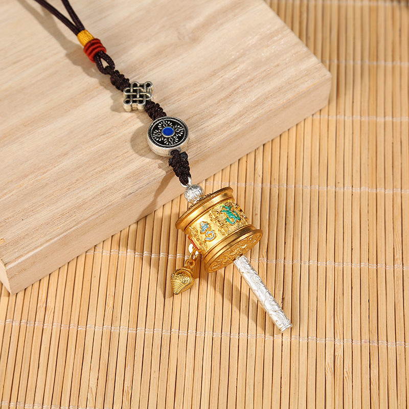 Handwoven Keychain with Prayer Wheel and Vajra Charms
