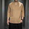 Men's Casual V-Neck Three Quarter Sleeve Shirt Linen Blend Top