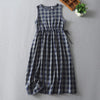 Women's Summer Sleeveless Dress Vintage Plaid Midi Style